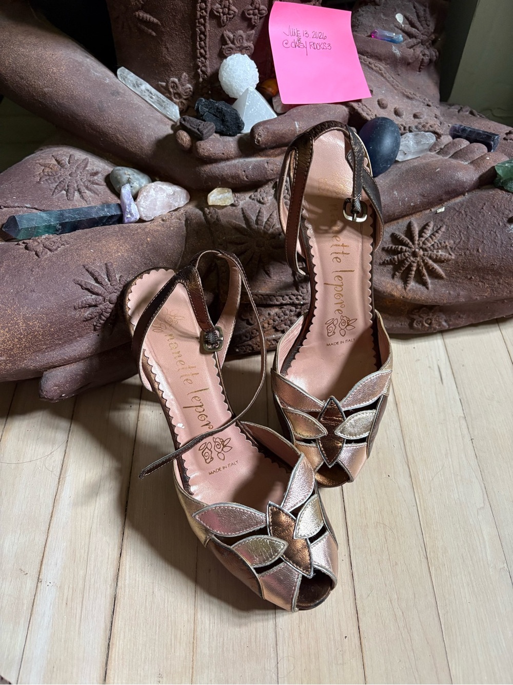 Vintage Nanette Lapore Metallic Rose Gold Peep-Toe Heels with Ankle Strap Size 7 - Picture 6 of 6